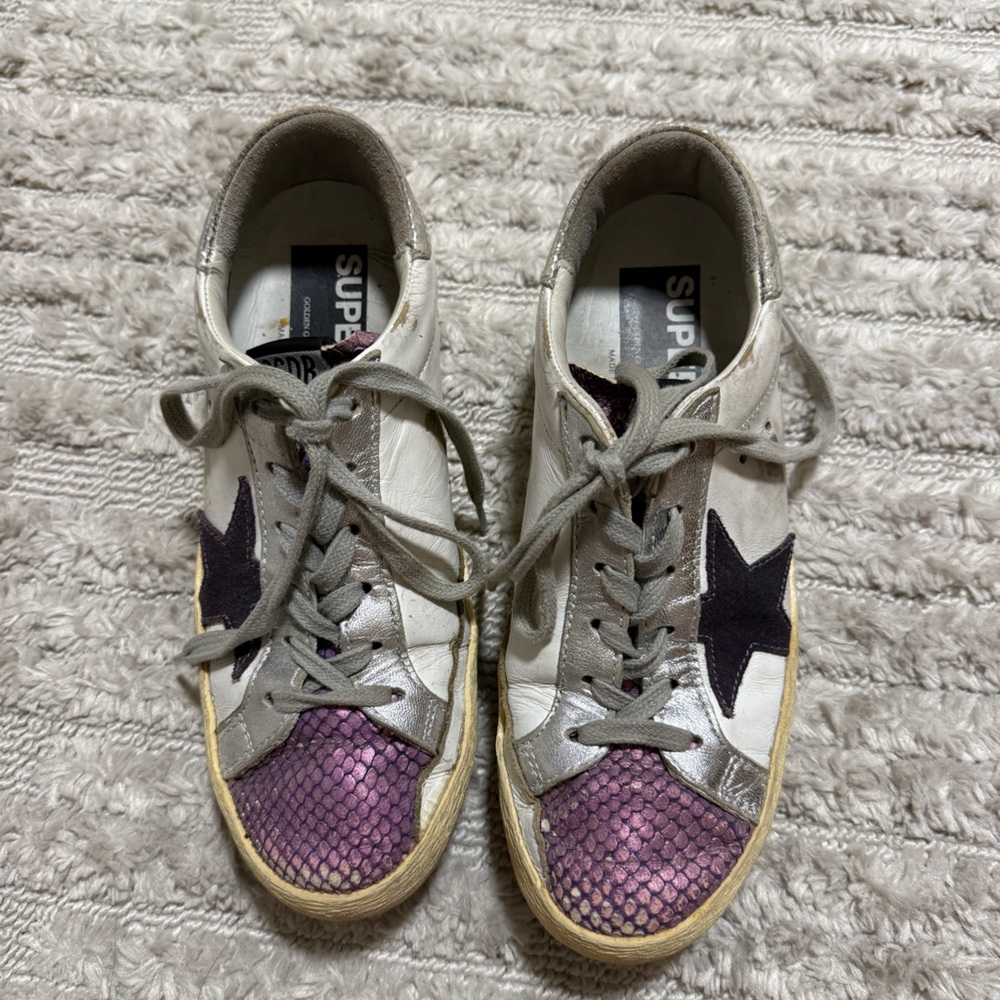 Golden Goose Superstar Sneakers in Cream and Purple Sz 36 - Picture 2 of 8